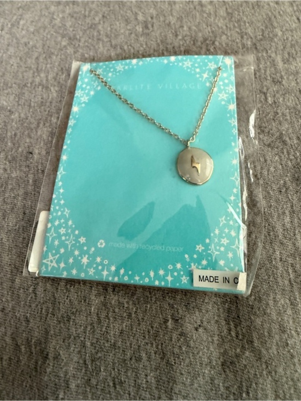 Silver Lightning Bolt Disc Necklace - Turquoise Card